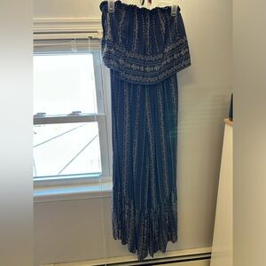 Blue and white wide leg romper